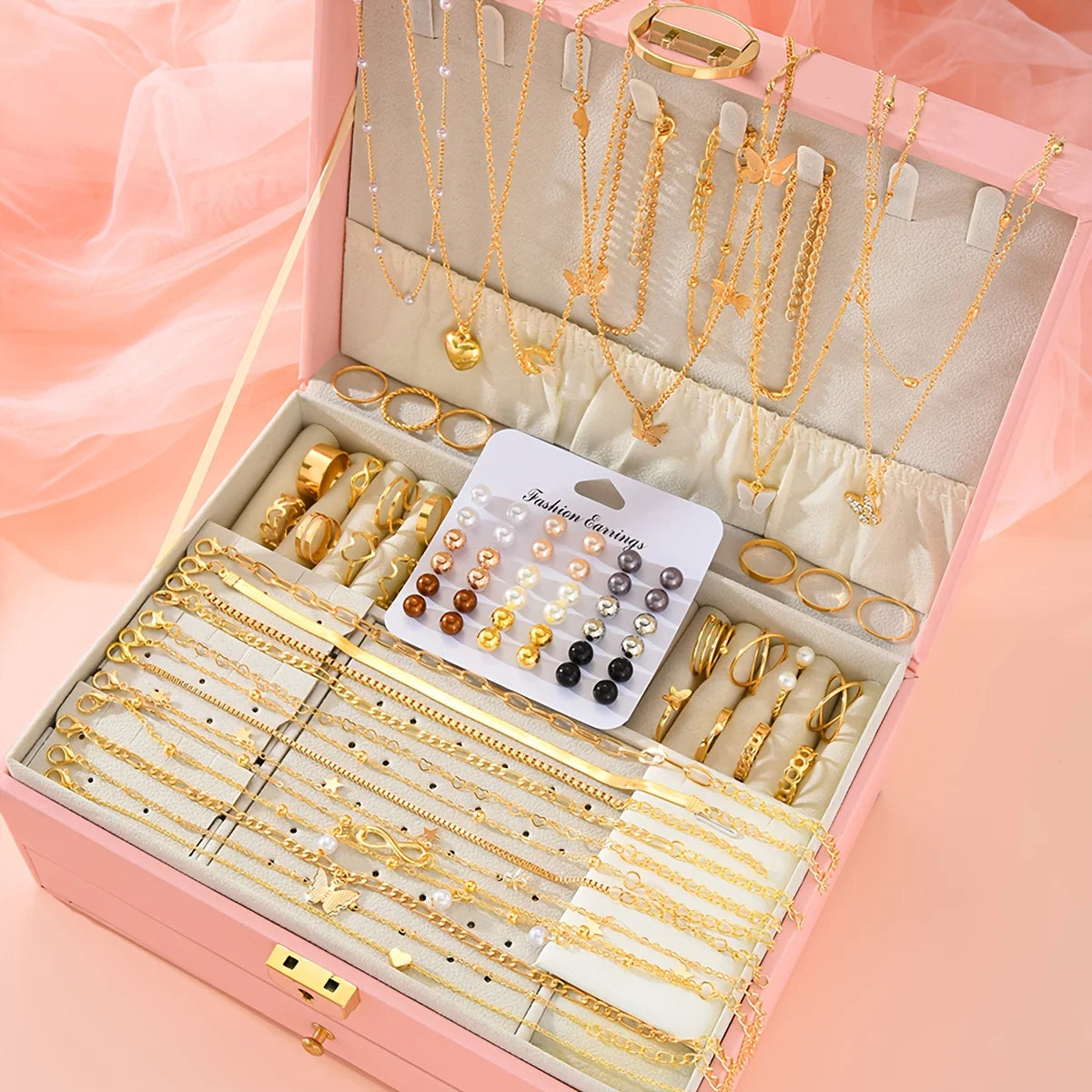 83pcs Elegant Pearl Geometric Earrings Necklace Bracelet Ring Jewelry Set For Women Heart Butterfly Star Daily Party Jewelry New